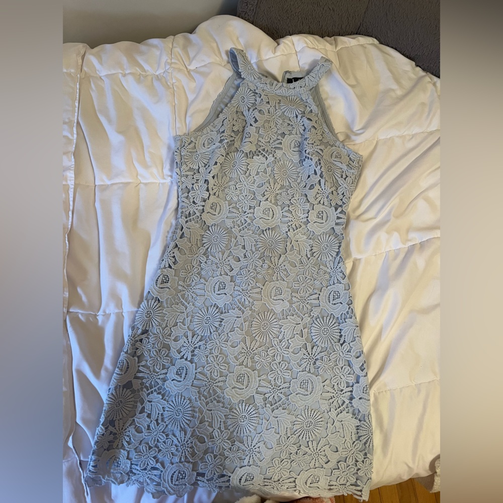 Baby blue haltered Dress with flower prints